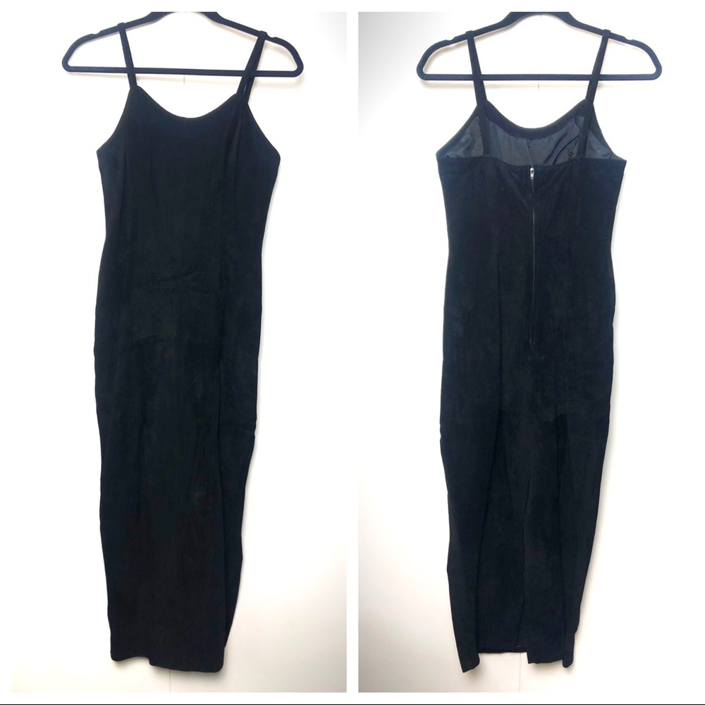 Positano Pelle Vintage Leather Sleeveless Bodycon Dress Black